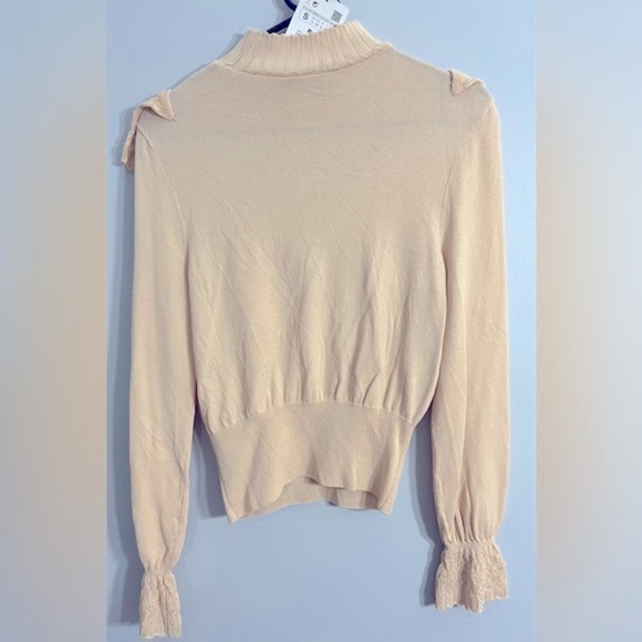 Zara Dollette knit long ruffle sleeve blouse Sz small beige/tan NWT! - Picture 4 of 14
